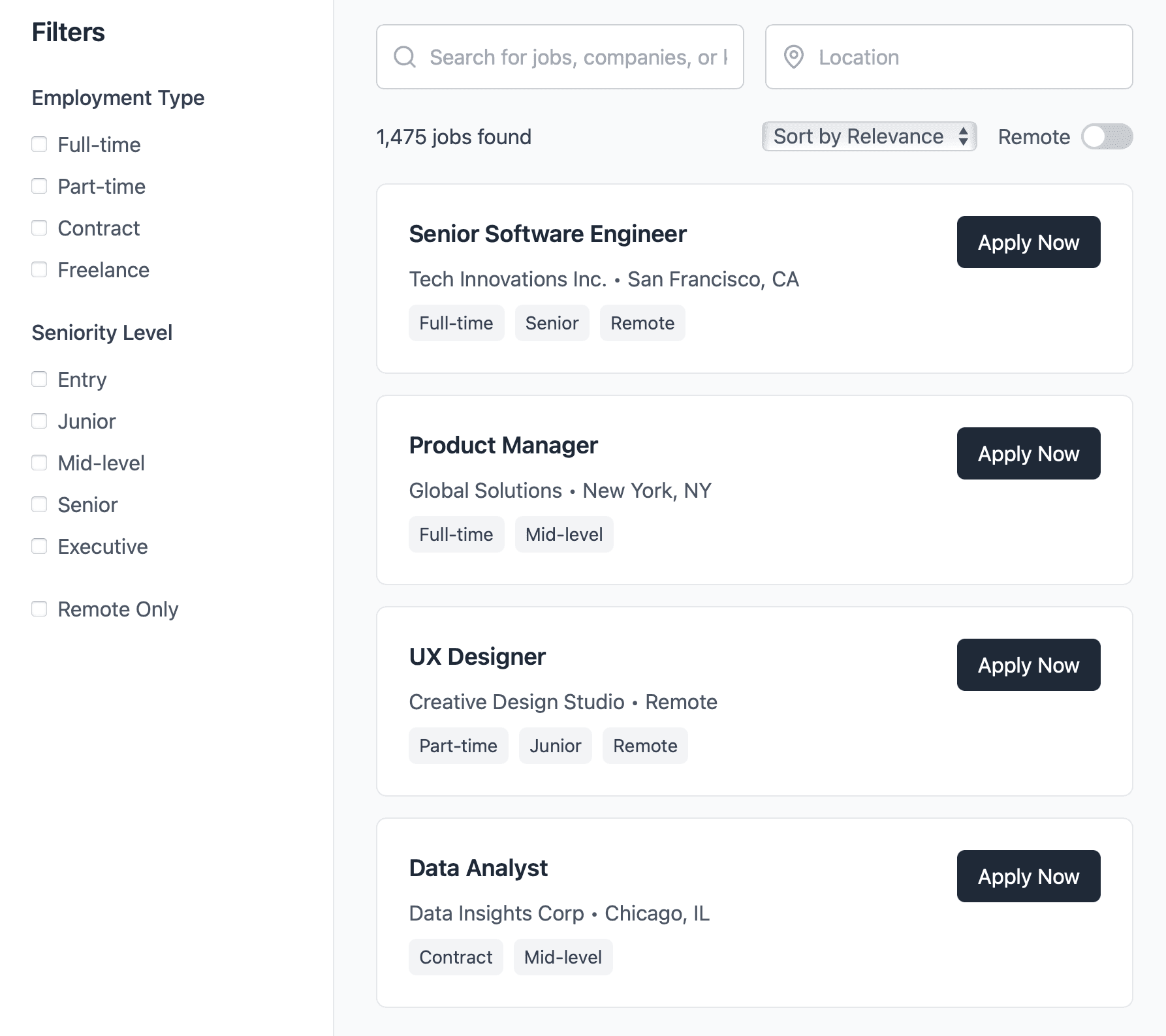 Traditional platforms search results list